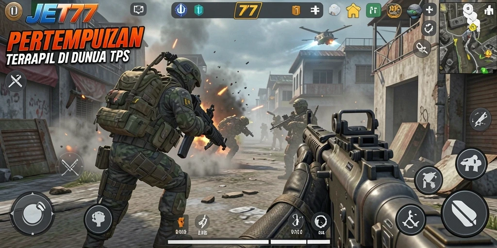 Gameplay seru di JET77 dengan pertempuran TPS.