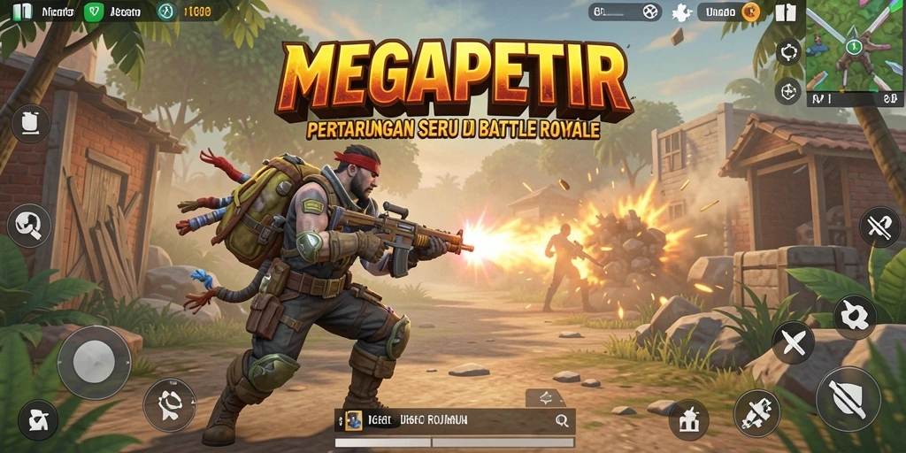 Tampilan gameplay MEGAPETIR saat bertarung di arena Battle Royale.