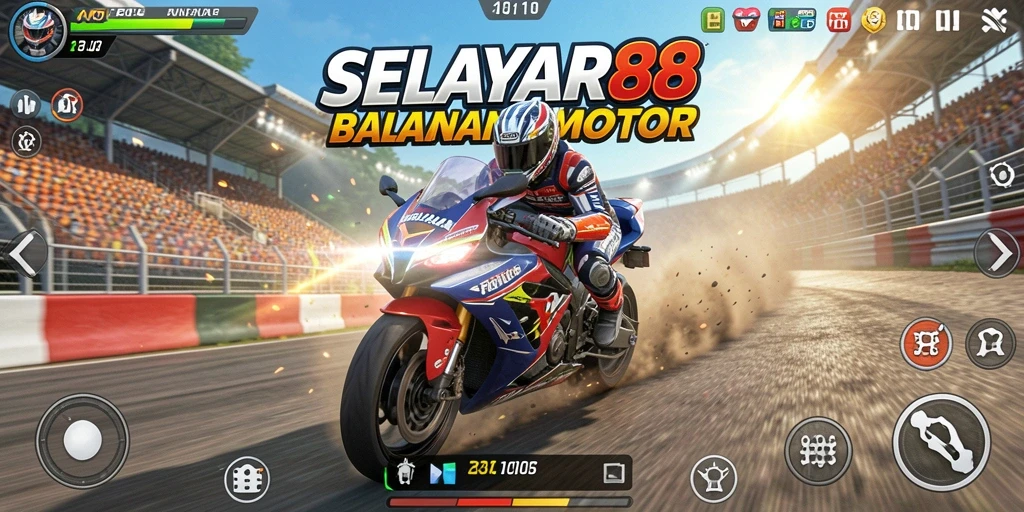 Screenshot gameplay <strong>SELAYAR88</strong> menampilkan balapan motor yang seru dan dinamis.