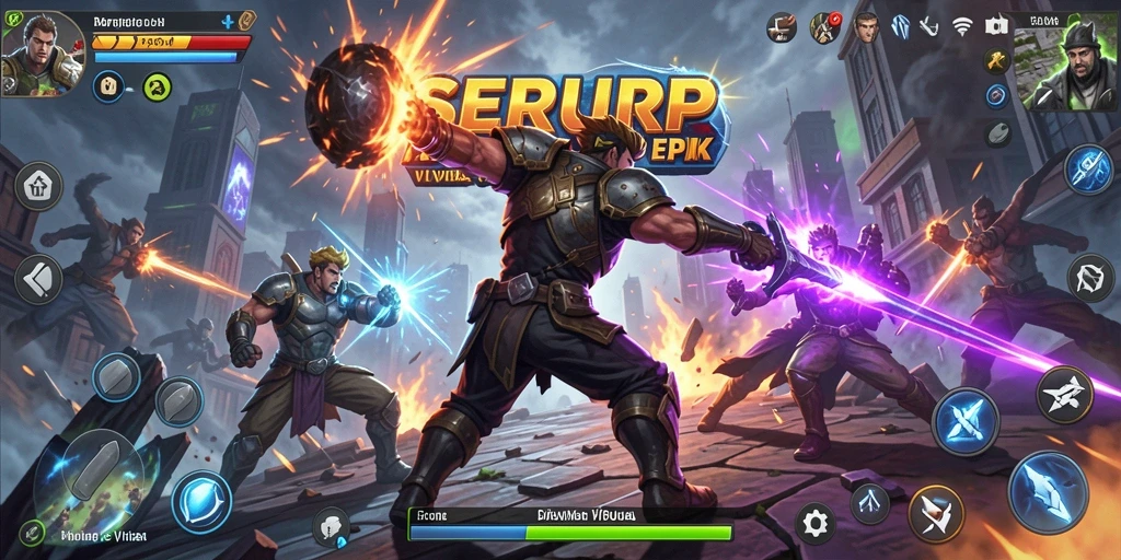 Tampilan screenshot utama SERURP dengan karakter bertarung di arena yang menegangkan.
